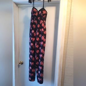 NWOT Band of Gypsies Black/pink floral jumpsuit